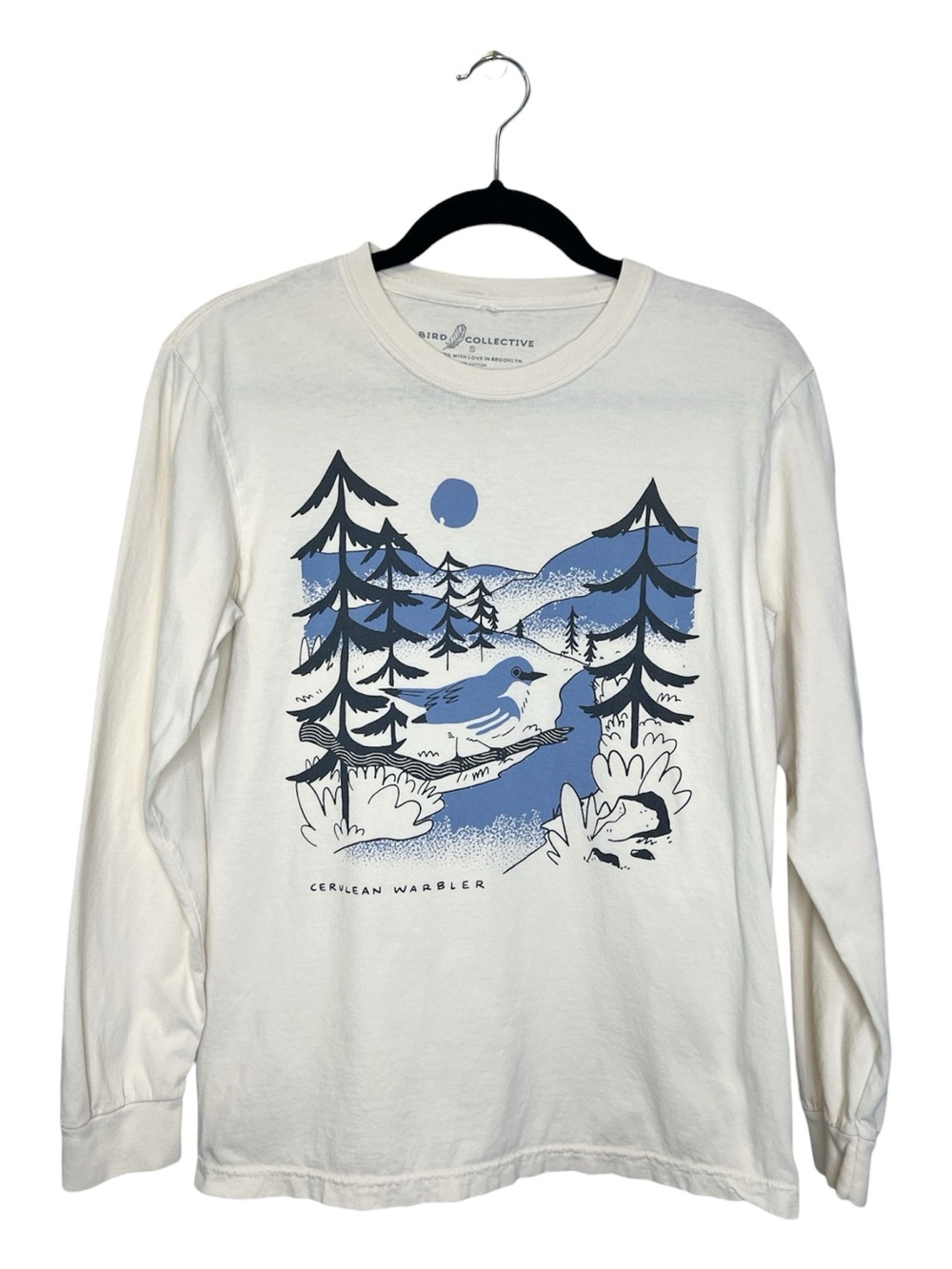 BIRD COLLECTIVE Cerulean Warbler Bird Watching Scene Long Sleeve Cotton Tee